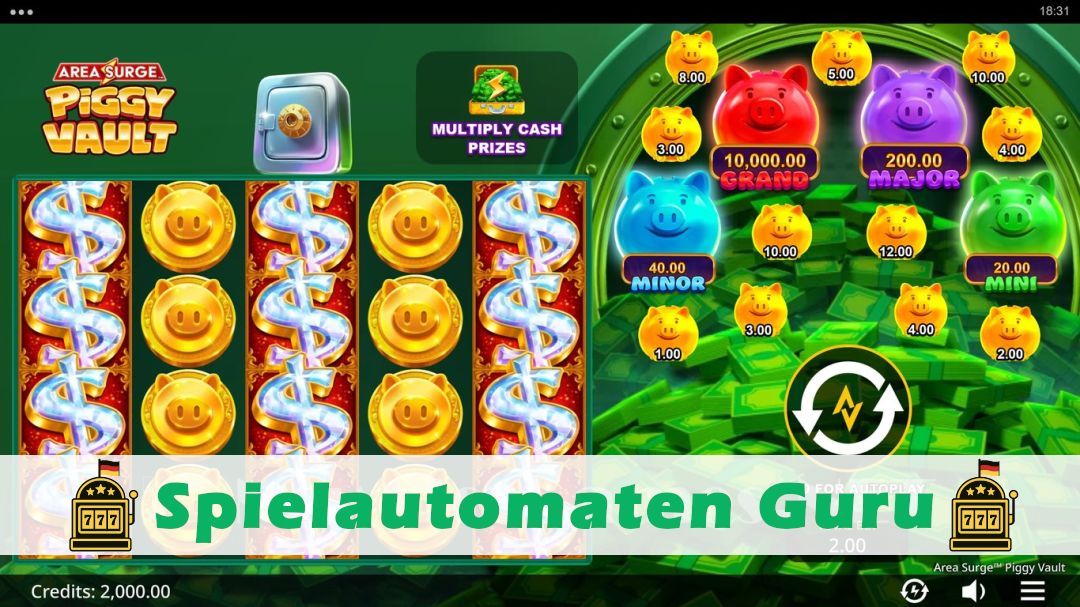 Screenshot der Demo-Version des Spiels Area Surge Piggy Vault Demo des Spielautomaten Area Surge Piggy Vault