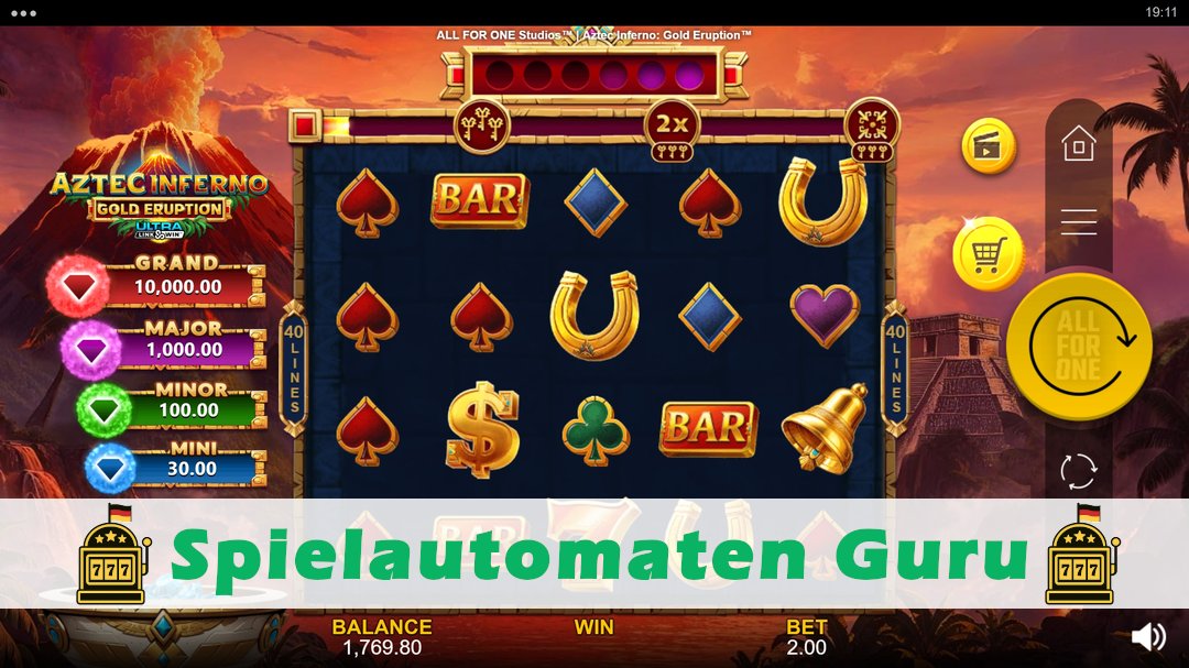 Screenshot der Demo-Version des Spiels Aztec Inferno Gold Eruption Demo des Spielautomaten Aztec Inferno Gold Eruption