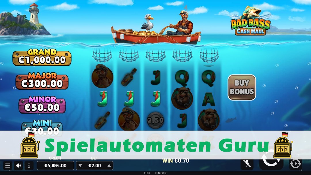 Screenshot der Demo-Version des Spiels Bad Bass Cash Haul Demo des Spielautomaten Bad Bass Cash Haul