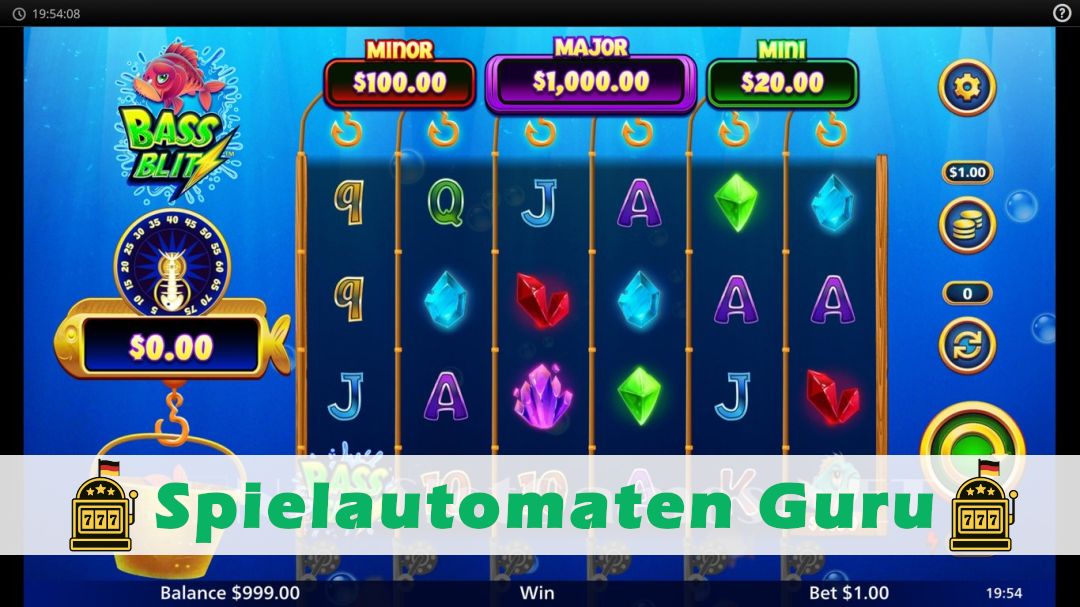 Screenshot der Demo-Version des Spiels Bass Blitz Demo des Spielautomaten Bass Blitz
