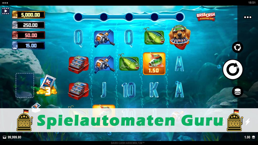 Screenshot der Demo-Version des Spiels Bass Cash Assemblem Demo des Spielautomaten Bass Cash Assemblem