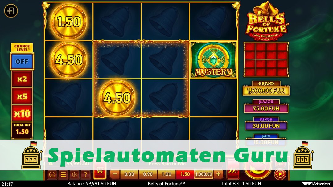 Screenshot der Demo-Version des Spiels Bells of Fortune Demo des Spielautomaten Bells of Fortune