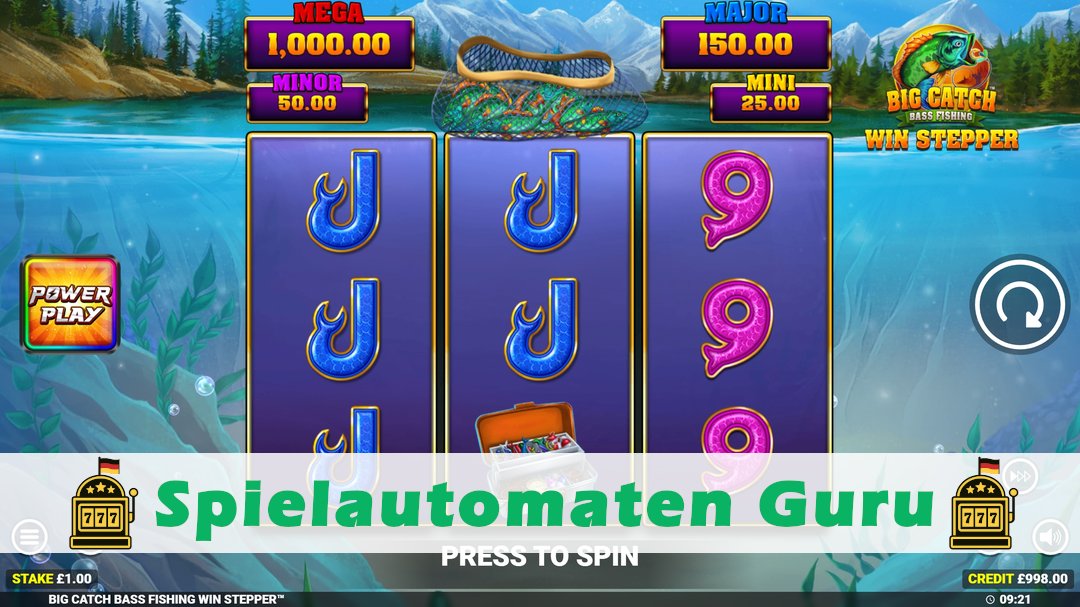Screenshot der Demo-Version des Spiels Big Catch Bass Fishing Win Stepper Demo des Spielautomaten Big Catch Bass Fishing Win Stepper