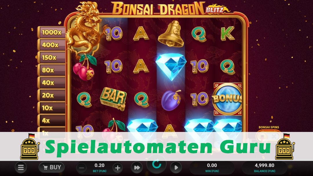 Screenshot der Demo-Version des Spiels Bonsai Dragon Blitz Dream Drop Demo des Spielautomaten Bonsai Dragon Blitz Dream Drop