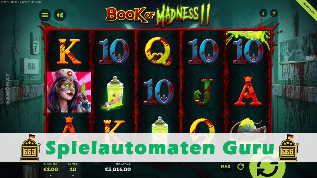 Screenshot der Demo-Version des Spiels Book of Madness 2 Demo des Spielautomaten Book of Madness 2