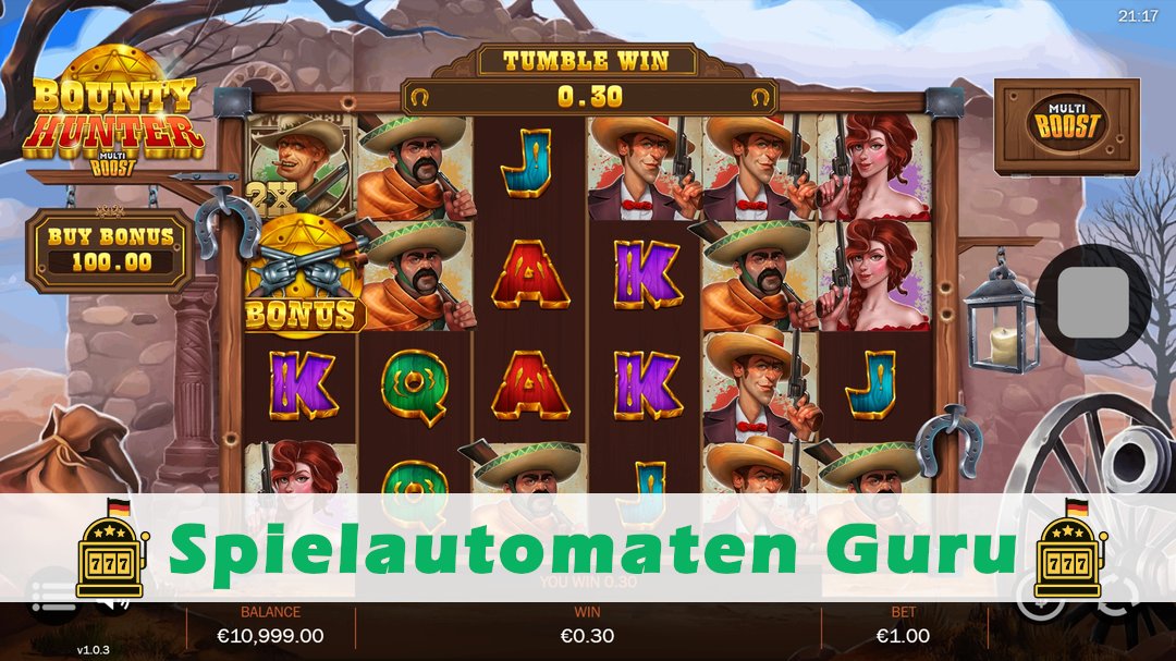 Screenshot der Demo-Version des Spiels Bounty Hunter MultiBoost Demo des Spielautomaten Bounty Hunter MultiBoost