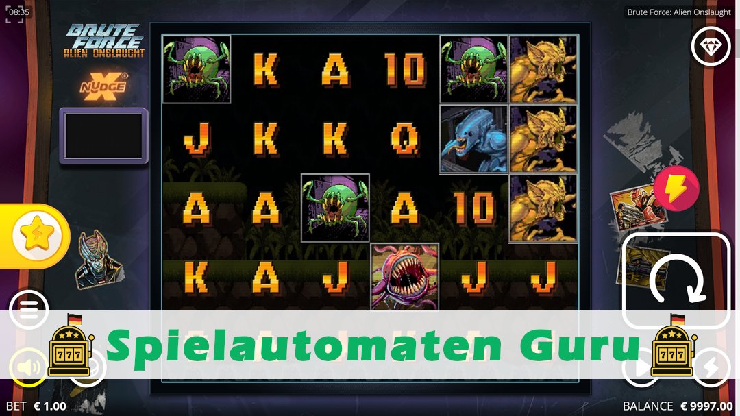 Screenshot der Demo-Version des Spiels Brute Force Alien Onslaught Demo des Spielautomaten Brute Force Alien Onslaught