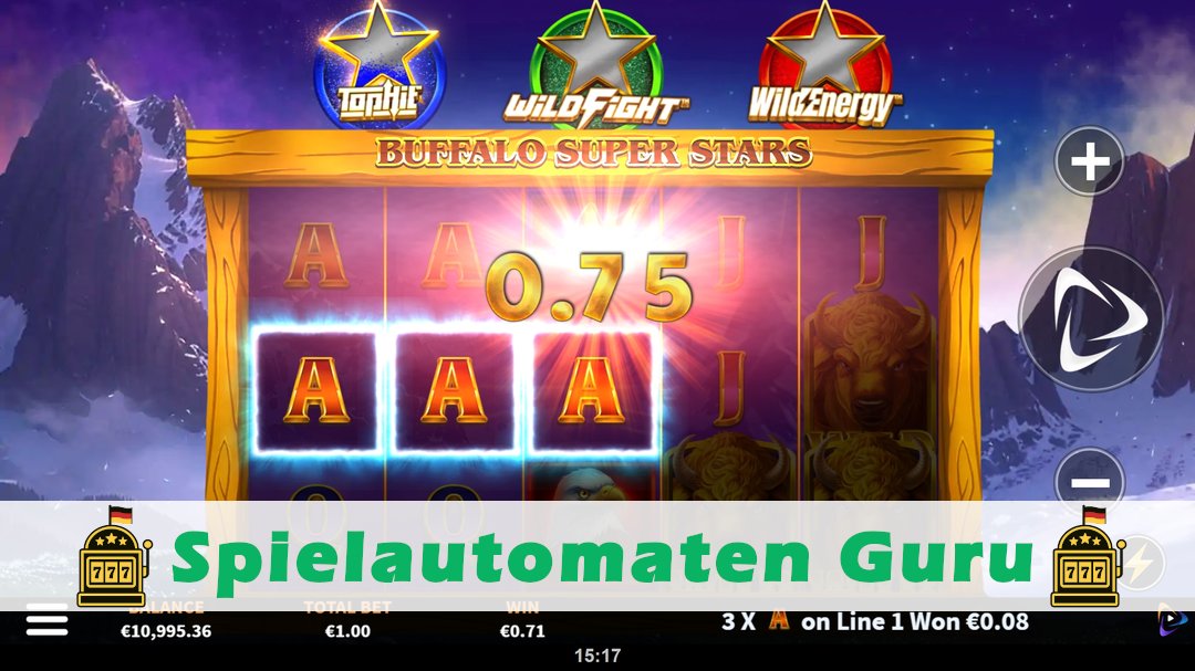 Screenshot der Demo-Version des Spiels Buffalo Super Stars Demo des Spielautomaten Buffalo Super Stars