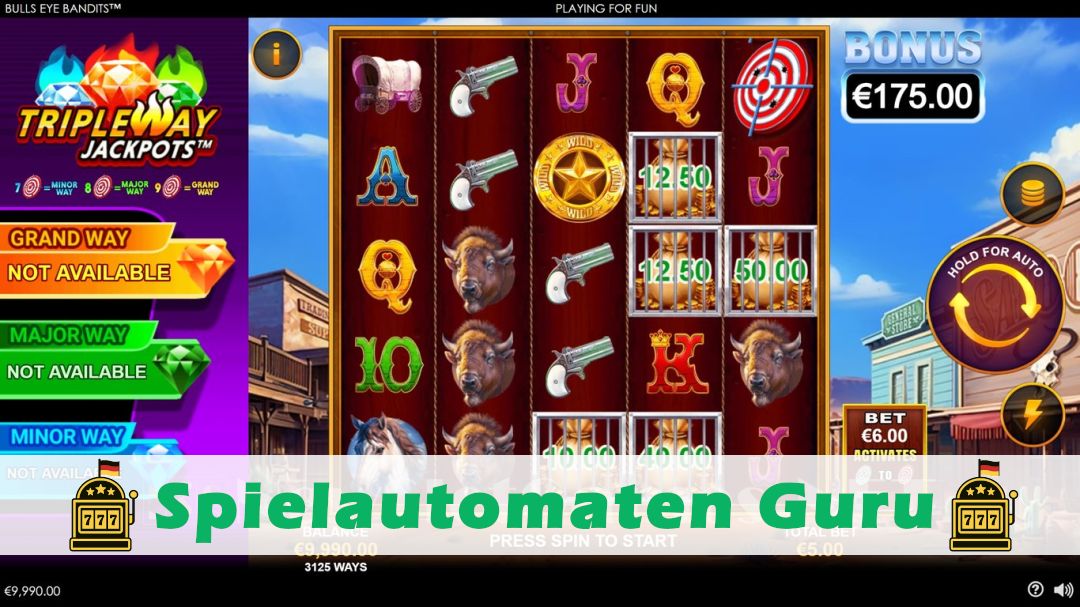 Screenshot der Demo-Version des Spiels Bulls Eye Bandits Demo des Spielautomaten Bulls Eye Bandits