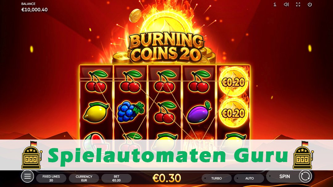 Screenshot der Demo-Version des Spiels Burning Coins 20 Demo des Spielautomaten Burning Coins 20