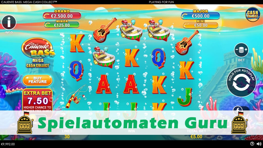 Screenshot der Demo-Version des Spiels Caliente Bass Mega Cash Collect Demo des Spielautomaten Caliente Bass Mega Cash Collect