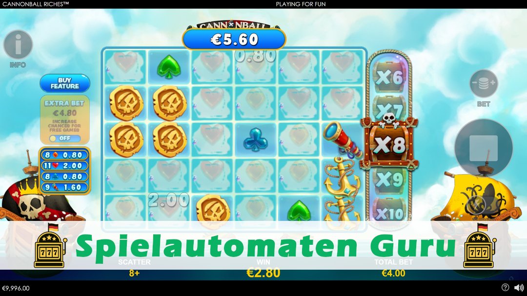 Screenshot der Demo-Version des Spiels Cannonball Riches Demo des Spielautomaten Cannonball Riches