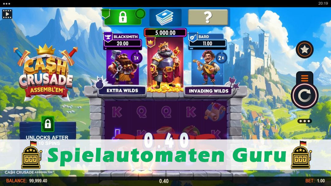 Screenshot der Demo-Version des Spiels Cash Crusade ASSEMBLEM Demo des Spielautomaten Cash Crusade ASSEMBLEM
