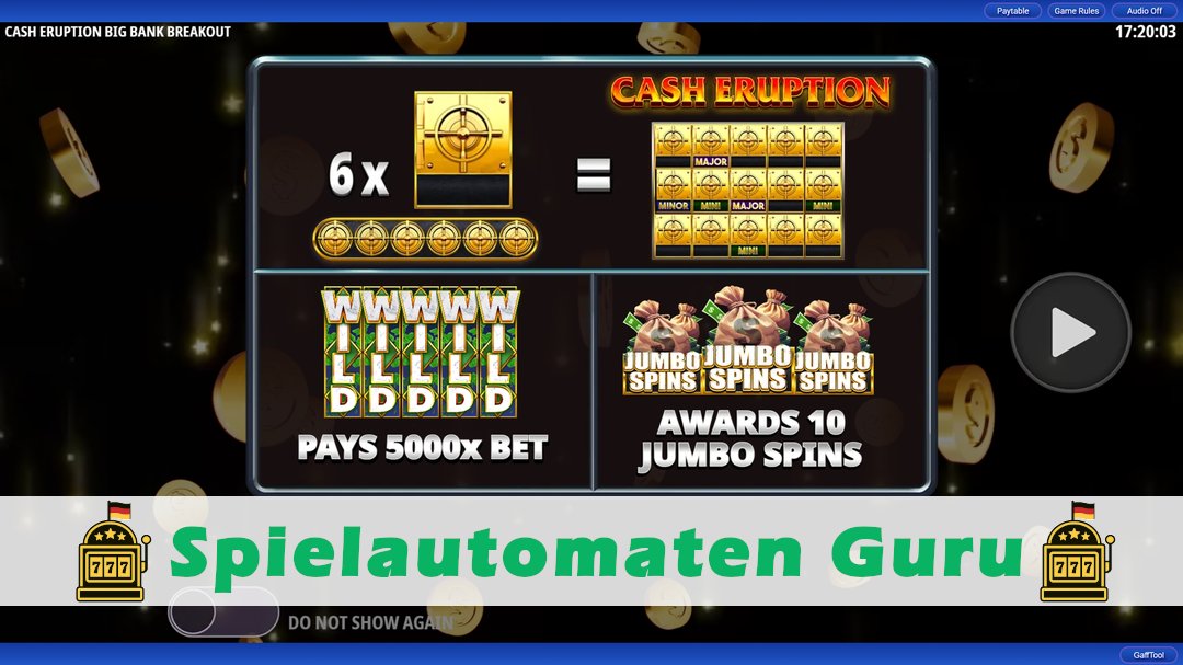 Screenshot der Demo-Version des Spiels Cash Eruption Big Bank Breakout Demo des Spielautomaten Cash Eruption Big Bank Breakout