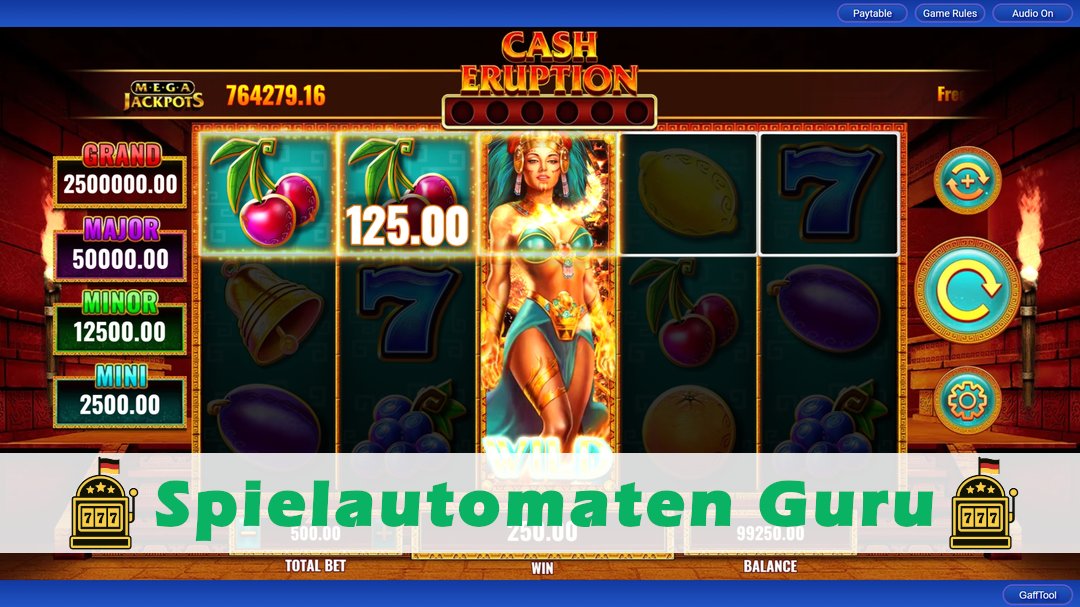 Screenshot der Demo-Version des Spiels Cash Eruption MegaJackpots Demo des Spielautomaten Cash Eruption MegaJackpots