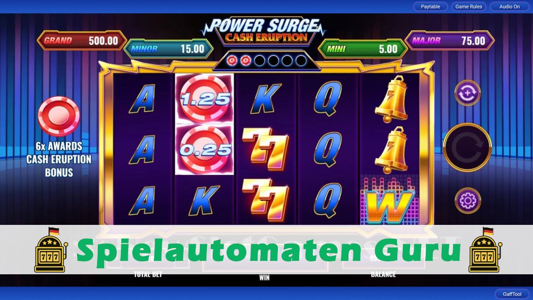 Screenshot der Demo-Version des Spiels Cash Eruption Power Surge Demo des Spielautomaten Cash Eruption Power Surge
