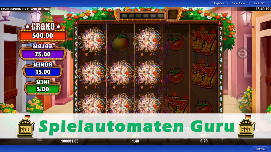 Screenshot der Demo-Version des Spiels Cash Eruption Rey Picante Del Pollo Demo des Spielautomaten Cash Eruption Rey Picante Del Pollo