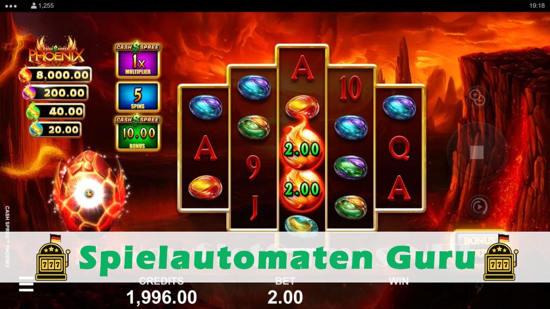 Screenshot der Demo-Version des Spiels Cash Spree Phoenix Demo des Spielautomaten Cash Spree Phoenix