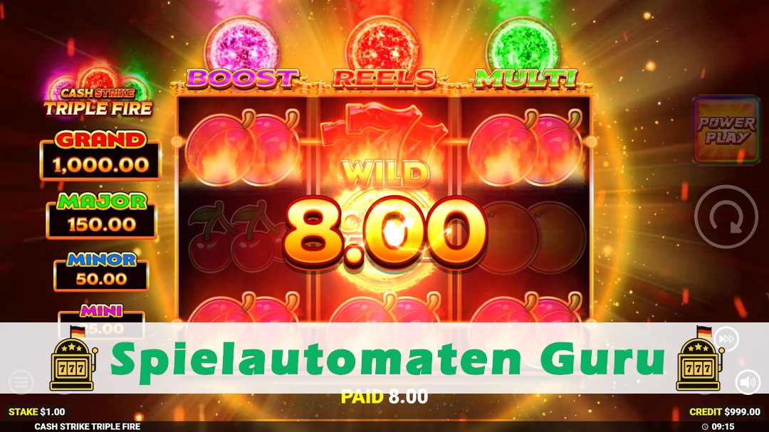 Screenshot der Demo-Version des Spiels Cash Strike Triple Fire Demo des Spielautomaten Cash Strike Triple Fire