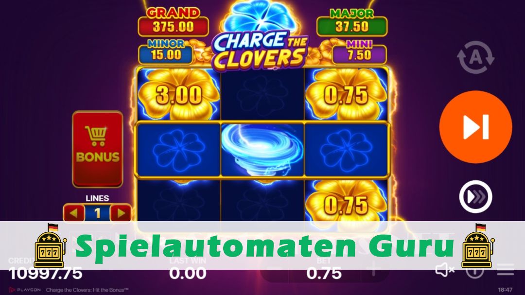 Screenshot der Demo-Version des Spiels Charge the Clovers Demo des Spielautomaten Charge the Clovers