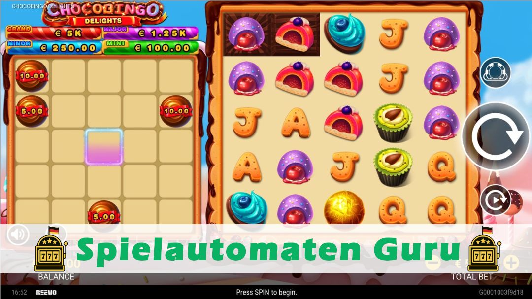 Screenshot der Demo-Version des Spiels Chocobingo Delights Demo des Spielautomaten Chocobingo Delights