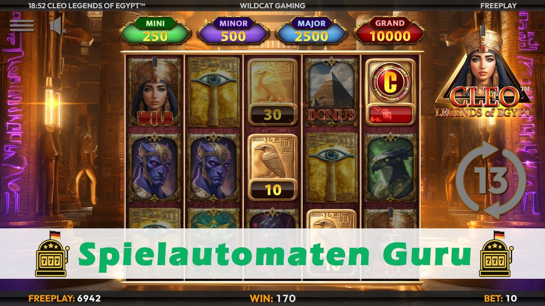 Screenshot der Demo-Version des Spiels Cleo Legends of Egypt Demo des Spielautomaten Cleo Legends of Egypt