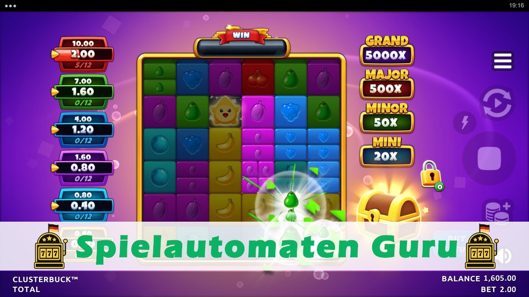 Screenshot der Demo-Version des Spiels ClusterBuck Demo des Spielautomaten ClusterBuck