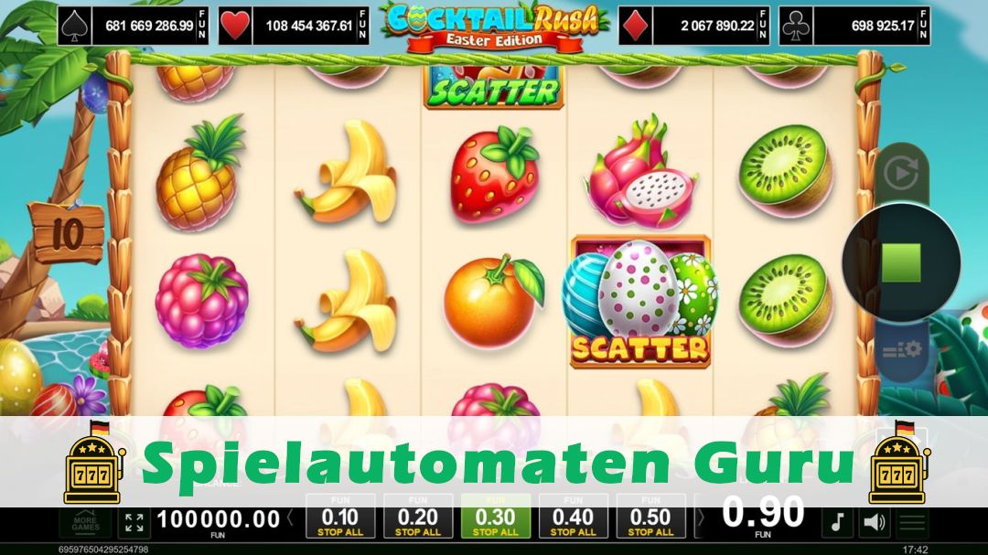 Screenshot der Demo-Version des Spiels Cocktail Rush Easter Edition Demo des Spielautomaten Cocktail Rush Easter Edition