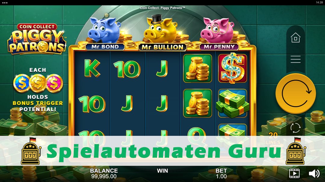 Screenshot der Demo-Version des Spiels Coin Collect Piggy Patrons Demo des Spielautomaten Coin Collect Piggy Patrons