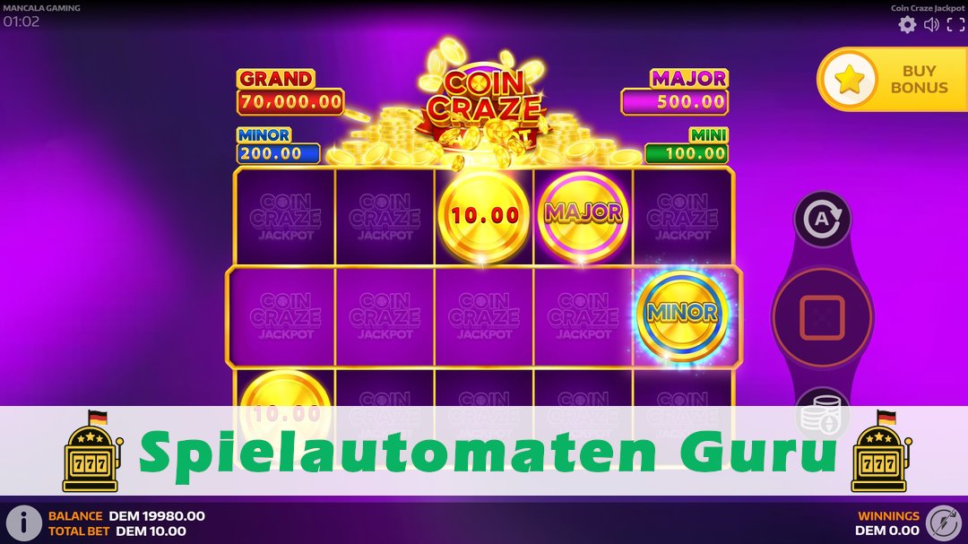 Screenshot der Demo-Version des Spiels Coin Craze Jackpot Demo des Spielautomaten Coin Craze Jackpot
