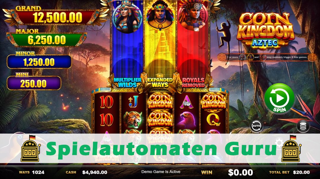 Screenshot der Demo-Version des Spiels Coin Kingdom Aztec Demo des Spielautomaten Coin Kingdom Aztec