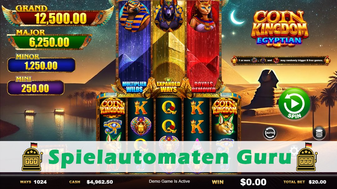 Screenshot der Demo-Version des Spiels Coin Kingdom Egyptian Demo des Spielautomaten Coin Kingdom Egyptian