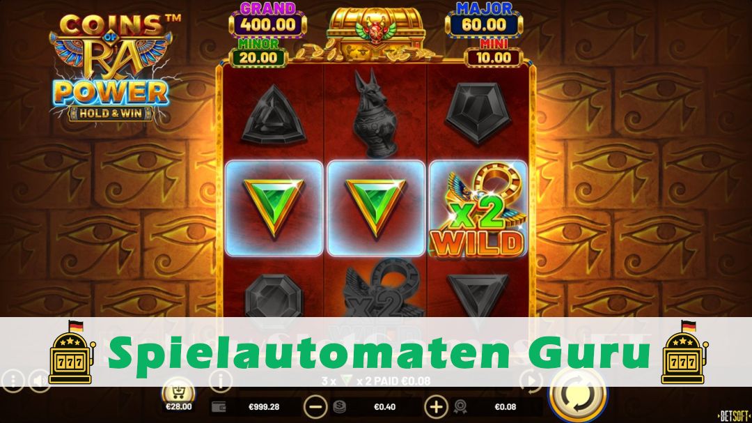 Screenshot der Demo-Version des Spiels Coins of Ra Power – Hold & Win Demo des Spielautomaten Coins of Ra Power – Hold & Win