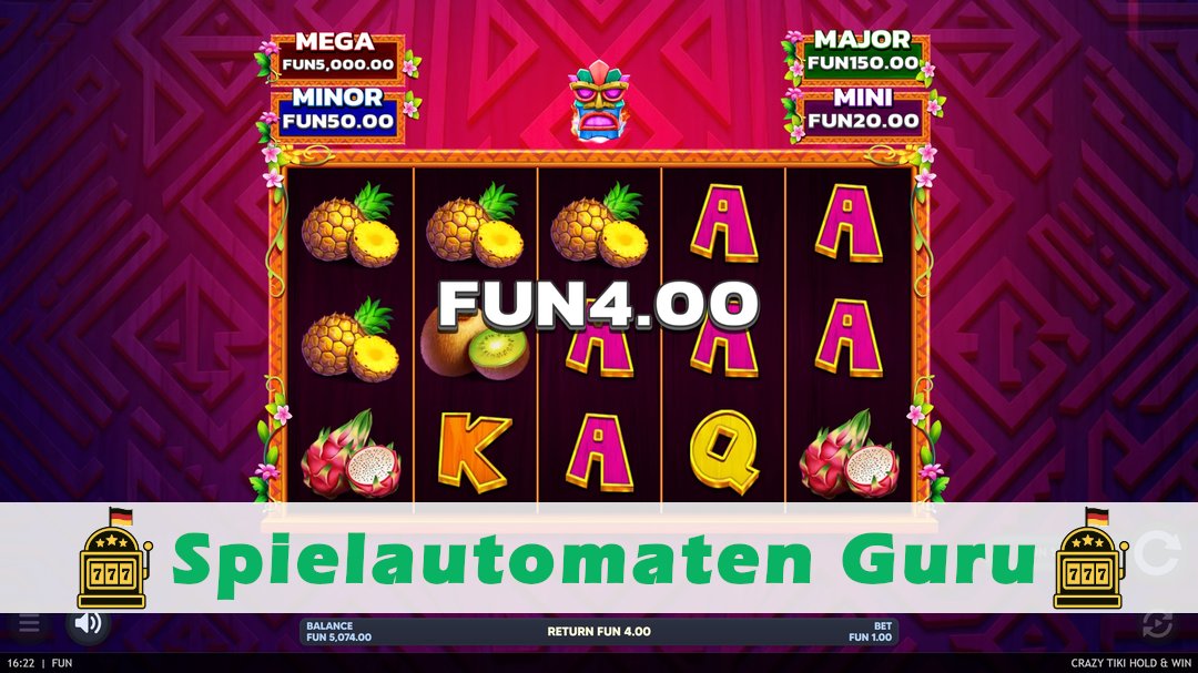 Screenshot der Demo-Version des Spiels Crazy Tiki Hold & Win Demo des Spielautomaten Crazy Tiki Hold & Win