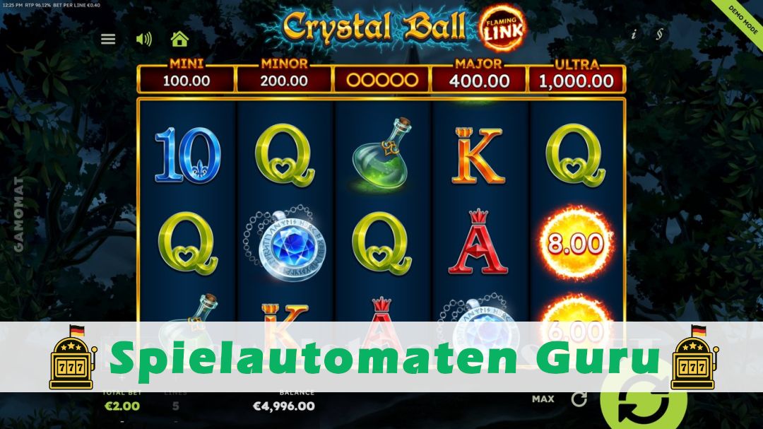 Screenshot der Demo-Version des Spiels Crystal Ball Flaming Link Demo des Spielautomaten Crystal Ball Flaming Link