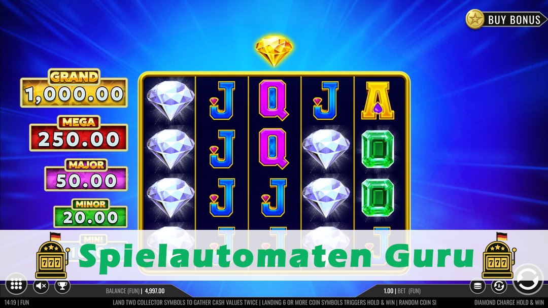 Screenshot der Demo-Version des Spiels Diamond Charge Hold & Win Demo des Spielautomaten Diamond Charge Hold & Win