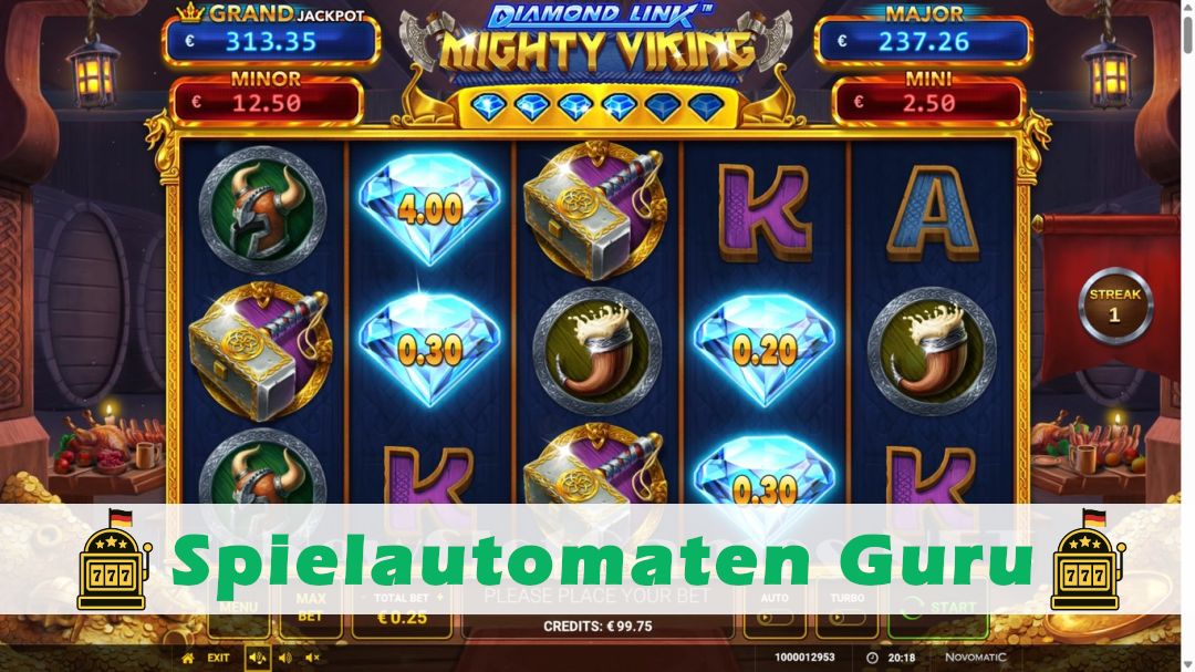 Screenshot der Demo-Version des Spiels Diamond Link Mighty Viking Demo des Spielautomaten Diamond Link Mighty Viking