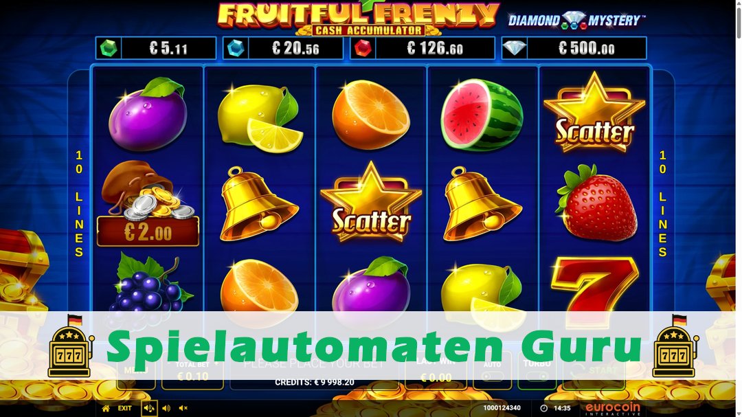 Screenshot der Demo-Version des Spiels Diamond Mystery Fruitful Frenzy Demo des Spielautomaten Diamond Mystery Fruitful Frenzy