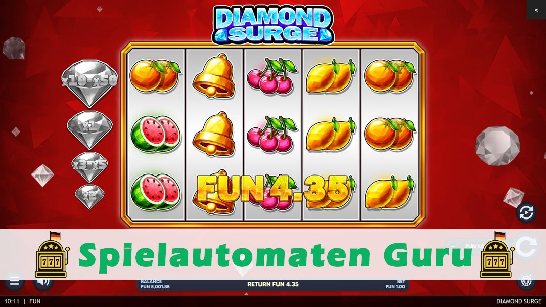 Screenshot der Demo-Version des Spiels Diamond Surge Demo des Spielautomaten Diamond Surge