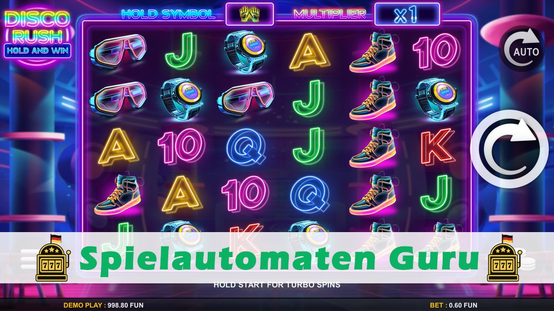Screenshot der Demo-Version des Spiels Disco Rush Hold & Win Demo des Spielautomaten Disco Rush Hold & Win