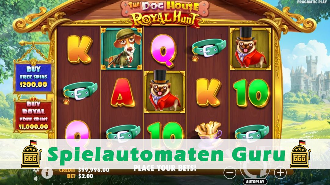 Screenshot der Demo-Version des Spiels The Dog House – Royal Hunt Demo des Spielautomaten The Dog House – Royal Hunt
