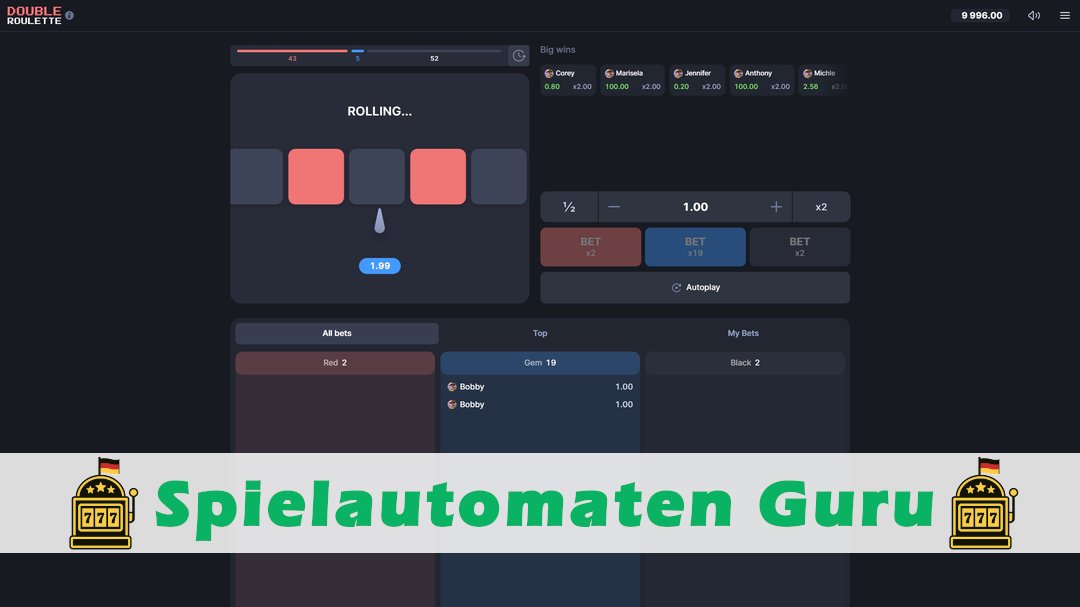 Screenshot der Demo-Version des Spiels Double Roulette Demo des Spielautomaten Double Roulette