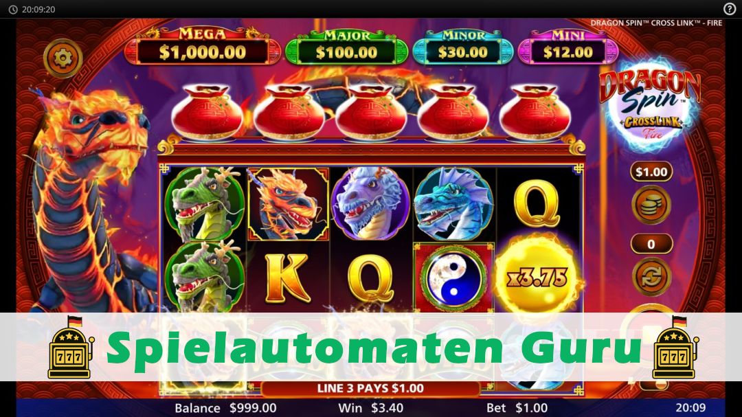 Screenshot der Demo-Version des Spiels Dragon Spin CrossLink Fire Demo des Spielautomaten Dragon Spin CrossLink Fire
