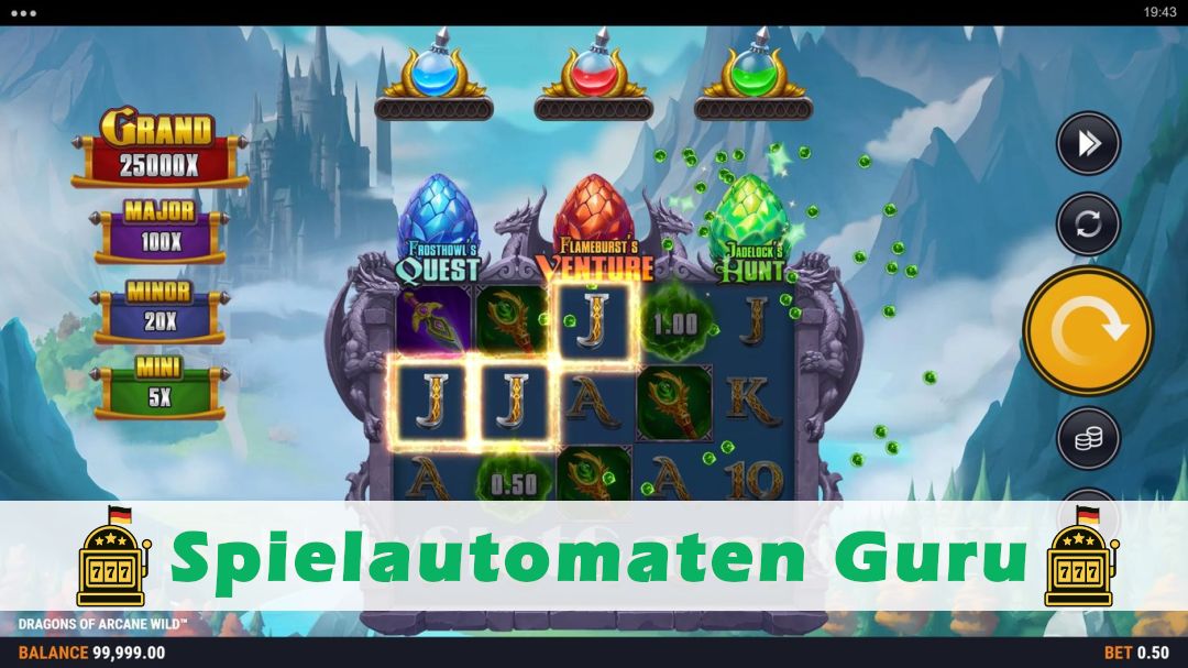 Screenshot der Demo-Version des Spiels Dragons of Arcane Wild Demo des Spielautomaten Dragons of Arcane Wild
