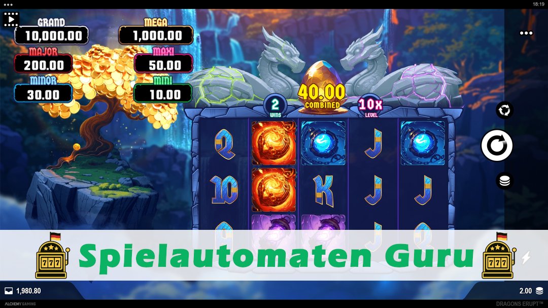 Screenshot der Demo-Version des Spiels Dragons Erupt Demo des Spielautomaten Dragons Erupt