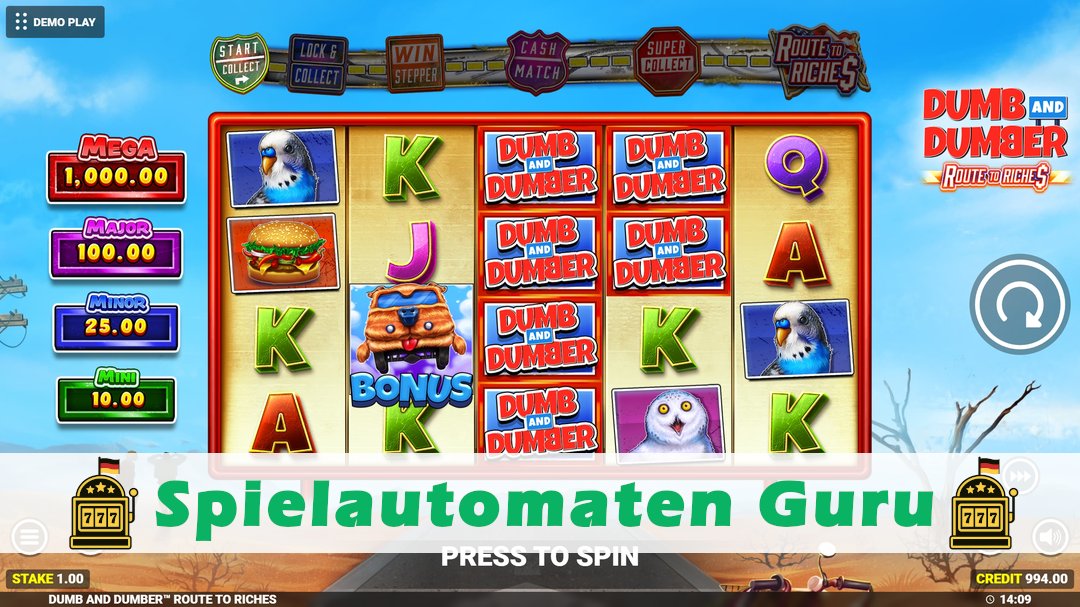 Screenshot der Demo-Version des Spiels Dumb and Dumber Route to Riches Demo des Spielautomaten Dumb and Dumber Route to Riches