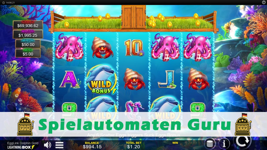 Screenshot der Demo-Version des Spiels EggLink Dolphin Gold Demo des Spielautomaten EggLink Dolphin Gold
