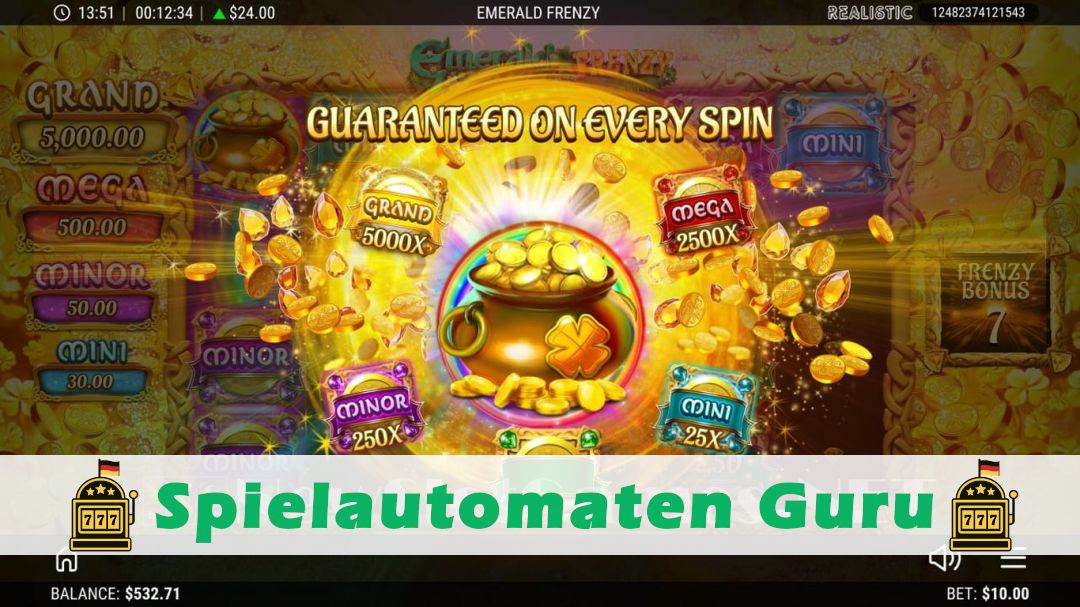 Screenshot der Demo-Version des Spiels Emerald Frenzy Demo des Spielautomaten Emerald Frenzy