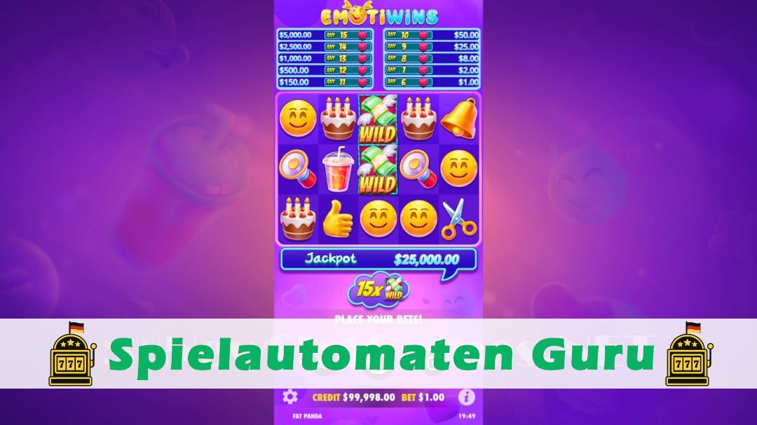 Screenshot der Demo-Version des Spiels Emotiwins Demo des Spielautomaten Emotiwins