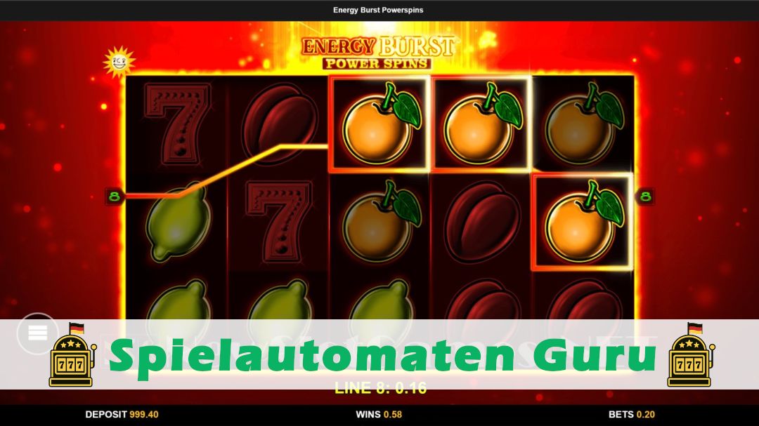 Screenshot der Demo-Version des Spiels Energy Burst Power Spins Demo des Spielautomaten Energy Burst Power Spins